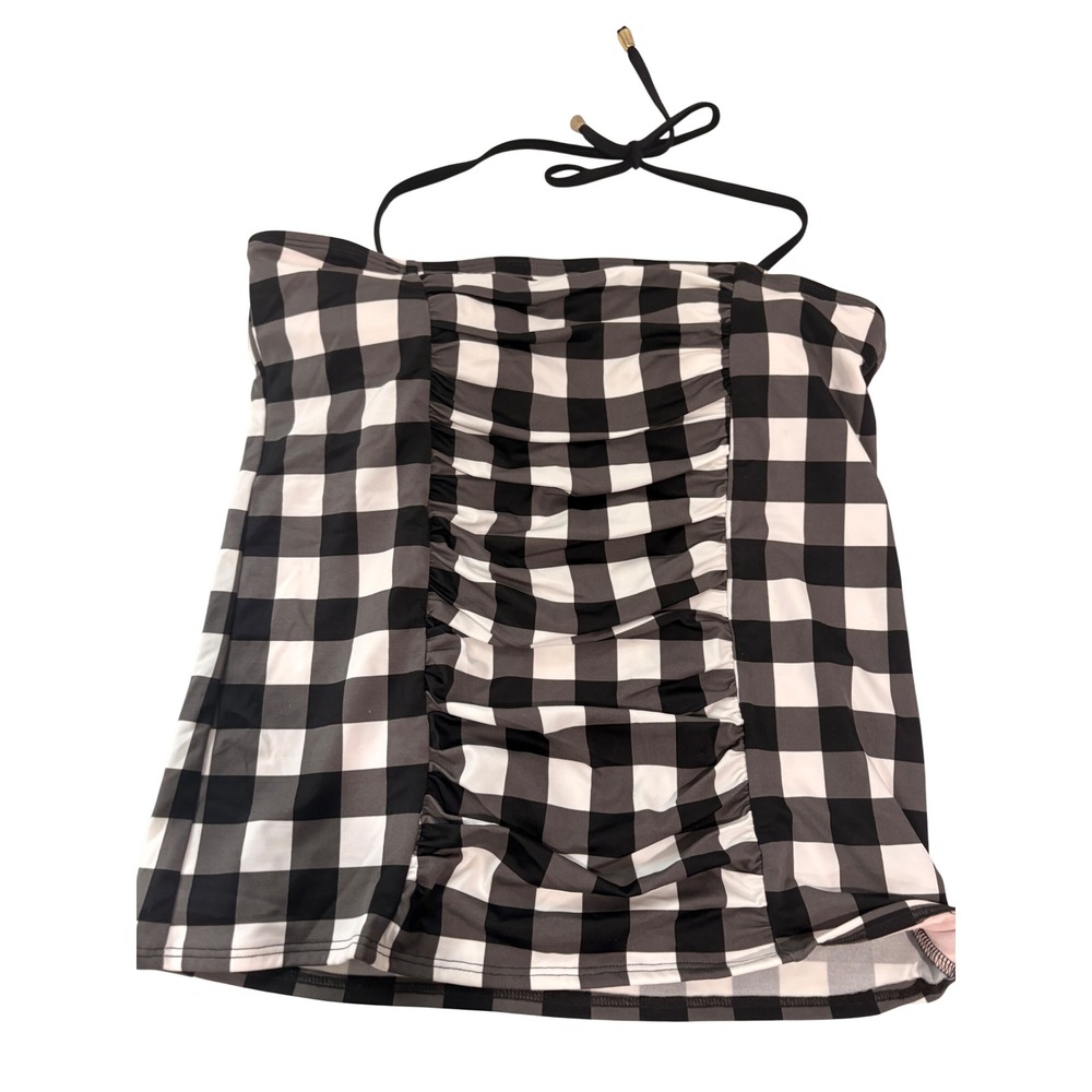 Lime Ricki Black‎ White Buffalo Plaid Ruched Tankini Swim Top XXL NEW